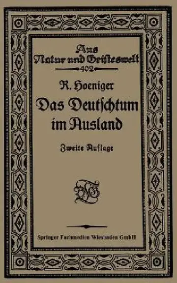 Cover of Das Deutschtum Im Ausland VOR Dem Weltkrieg