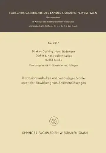 Cover of Korrosionsverhalten Rostbeständiger Stähle Unter Der Einwirkung Von Spülmittellösungen