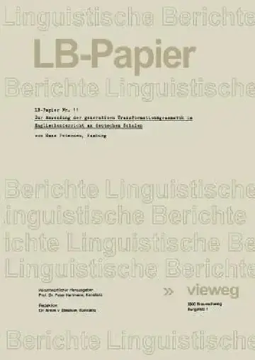 Cover of Zur Anwendung Der Generativen Transformationsgrammatik Im Englischunterricht an Deutschen Schulen
