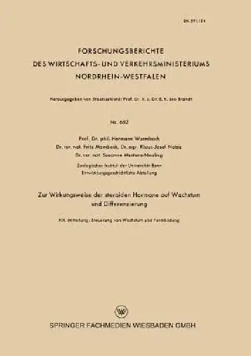 Cover of Zur Wirkungsweise Der Steroiden Hormone Auf Wachstum Und Differenzierung