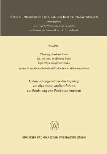 Cover of Untersuchungen Über Die Eignung Verschiedener Meßverfahren Zur Ermittlung Von Fadenspannungen