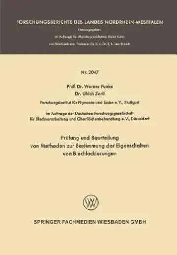 Cover of Prüfung Und Beurteilung Von Methoden Zur Bestimmung Der Eigenschaften Von Blechlackierungen