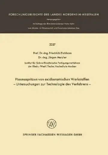 Cover of Plasmaspritzen Von Oxidkeramischen Werkstoffen