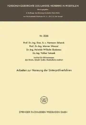 Cover of Arbeiten Zur Normung Der Sinterprüfverfahren