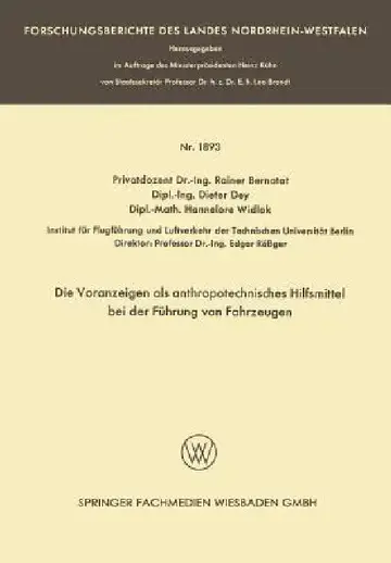 Cover of Die Voranzeigen ALS Anthropotechnisches Hilfsmittel Bei Der Führung Von Fahrzeugen