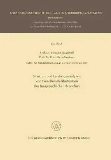 Cover of Struktur- Und Leistungsanalysen Von Einzelhandelsbetrieben Der Hauptsächlichen Branchen