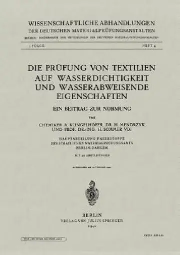 Cover of Die Prüfung Von Textilien Auf Wasserdichtigkeit Und Wasserabweisende Eigenschaften