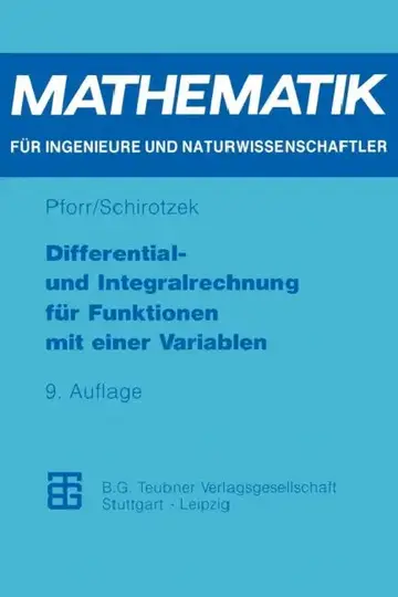 Cover of Differential- Und Integralrechnung Für Funktionen Mit Einer Variablen