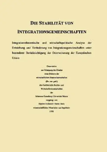 Cover of Die Stabilität Von Integrationsgemeinschaften
