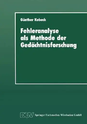 Cover of Fehleranalyse ALS Methode Der Gedächtnisforschung