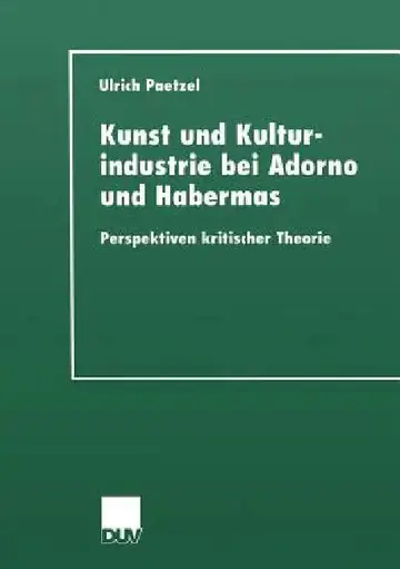 Cover of Kunst Und Kulturindustrie Bei Adorno Und Habermas