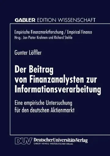 Cover of Der Beitrag Von Finanzanalysten Zur Informationsverarbeitung