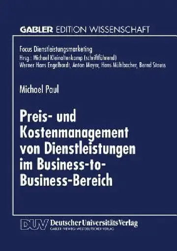 Cover of Preis- Und Kostenmanagement Von Dienstleistungen Im Business-To-Business-Bereich