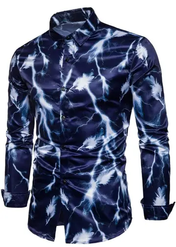 Cover of ainr Men Fashion Basic Spread Collar Solid Digital Print Shirt Top, Navy Blue, US X-Small