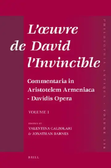 Cover of L'oeuvre de David l'Invincible et la transmission de la pensée grecque dans la tradition arménienne et syriaque