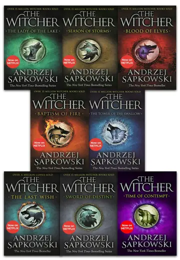 Cover of Andrzej Sapkowski Witcher Series Collection 7 Books Set (The Last Wish, Sword of Destiny, Blood of Elves, Time of Contempt, Baptism of Fire)