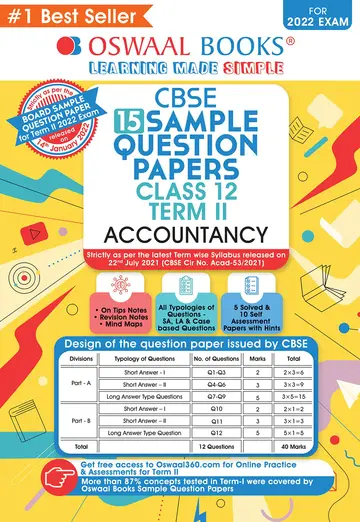 Cover of Oswaal CBSE Term 2 Accountancy Class 12 Sample Question Papers Book
