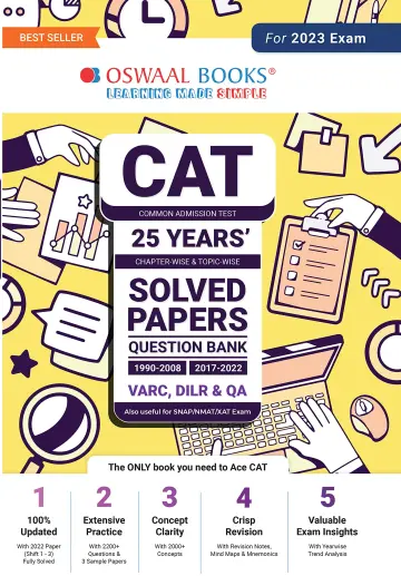 Cover of Oswaal CAT 25 Years' Chapter-wise and Topic-wise Solved Papers Question Bank 1990-2008, 2017-2022 VARC, DILR & QA