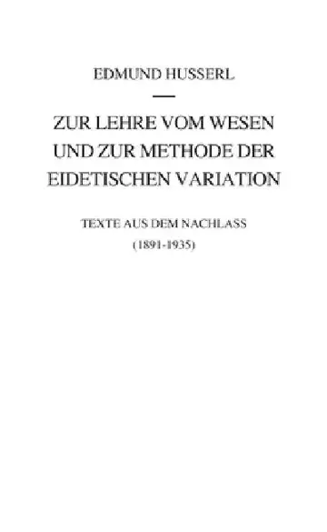Cover of Zur Lehre Vom Wesen Und Zur Methode Der Eidetischen Variation