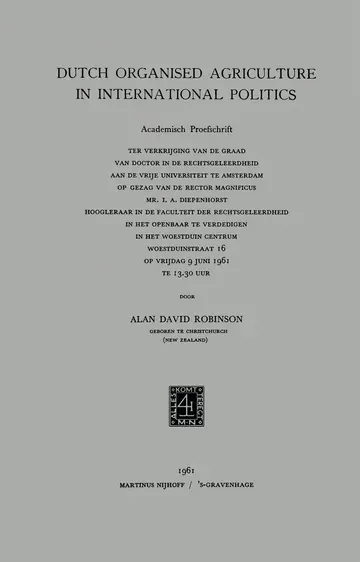 Cover of Dutch Organised Agriculture in International Politics
