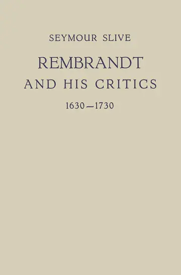 Cover of Rembrandt and His Critics 1630–1730