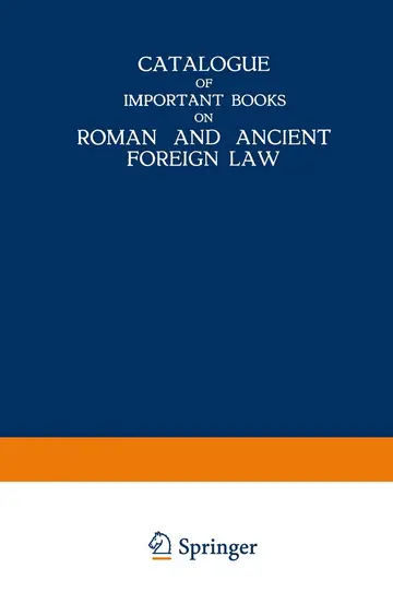 Cover of Catalogue of Important Books on Roman and Ancient Foreign Law