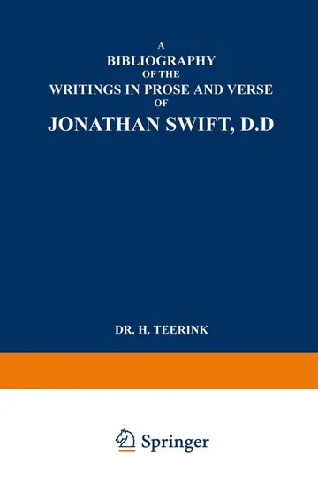 Cover of A Bibliography of the Writings in Prose and Verse of Jonathan Swift, D.D