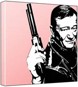 Cover of John Wayne - Pop Art Print (2-Colour Black & White; Pink Background) 50 x 50 x 2 cm Large Square Deep Box Canvas