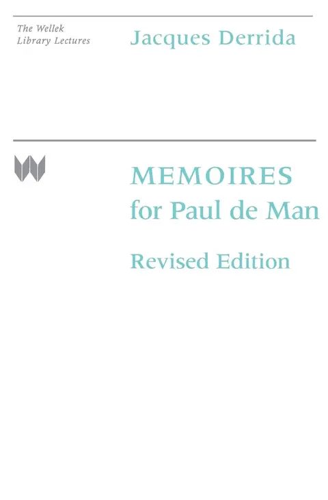 Cover of Memoires for Paul de Man