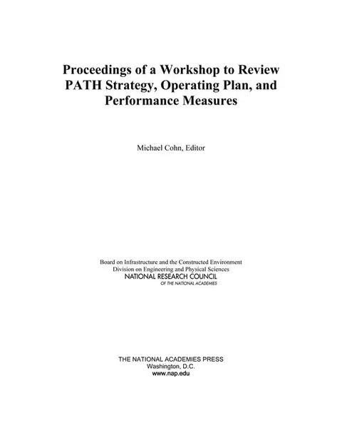 Cover of Proceedings of a Workshop to Review PATH Strategy, Operating Plan, and Performance Measures