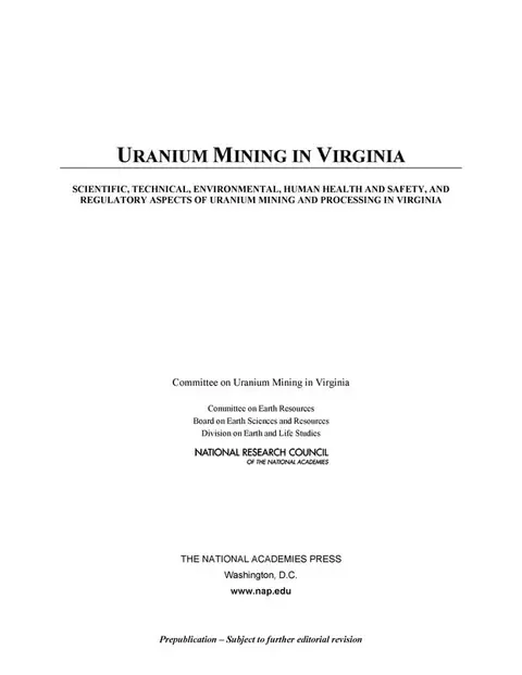 Cover of Uranium Mining in Virginia