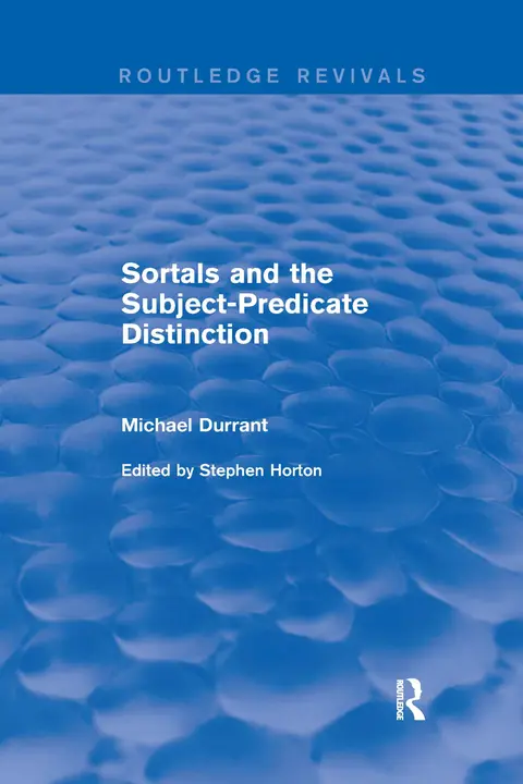 Cover of Sortals and the Subject-predicate Distinction (2001)