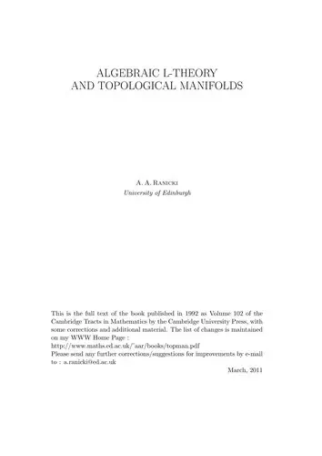 Cover of Algebraic L-Theory and Topological Manifolds