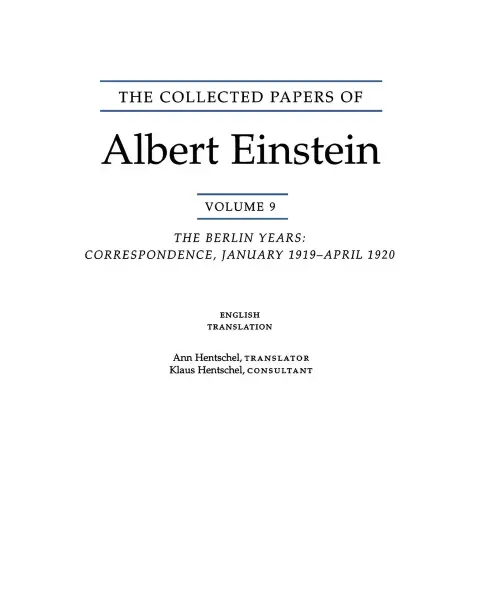 Cover of The Collected Papers of Albert Einstein, Volume 9