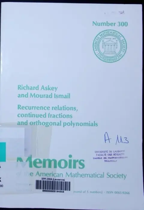 Cover of Recurrence Relations, Continued Fractions, and Orthogonal Polynomials