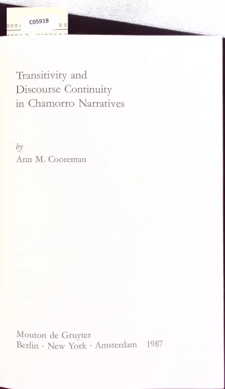 Cover of Transitivity and Discourse in Chamorro Narratives