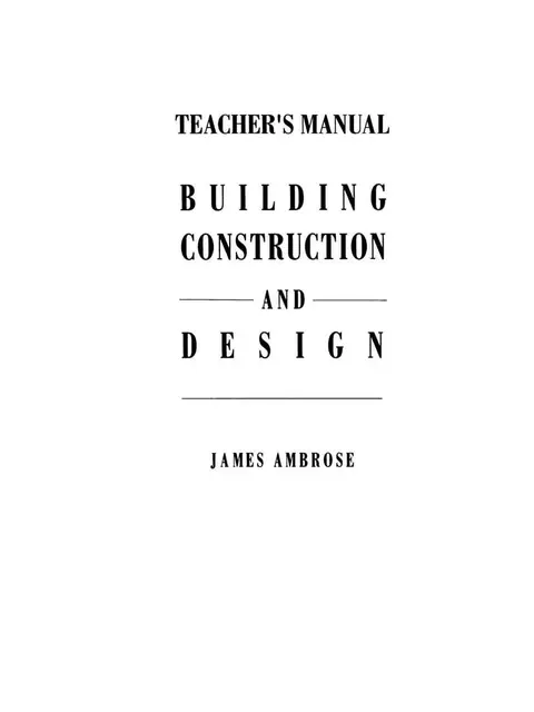 Cover of Building Construction and Design Teacher's Manual