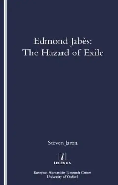 Cover of Edmond Jabes and the Hazard of Exile