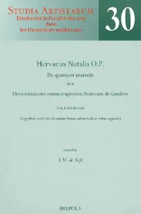 Cover of SA 30 Hervaeus Natalis. De quattuor materiis. Vol. I