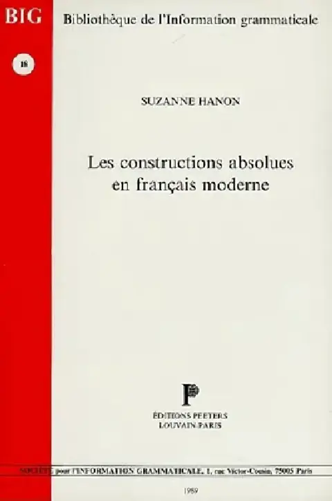 Cover of Les Constructions Absolues En Francais Moderne