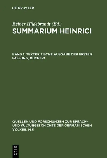 Cover of Summarium Heinrici, Band 1, Textkritische Ausgabe der ersten Fassung, Buch I-X