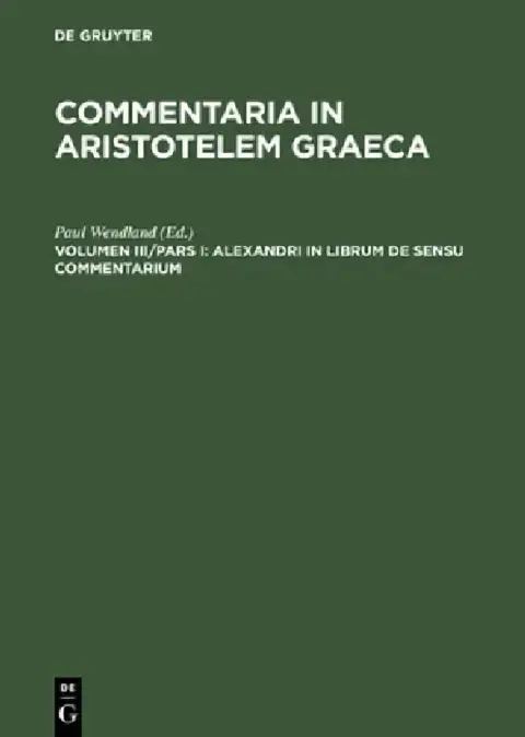 Cover of Alexandri in Librum de Sensu Commentarium