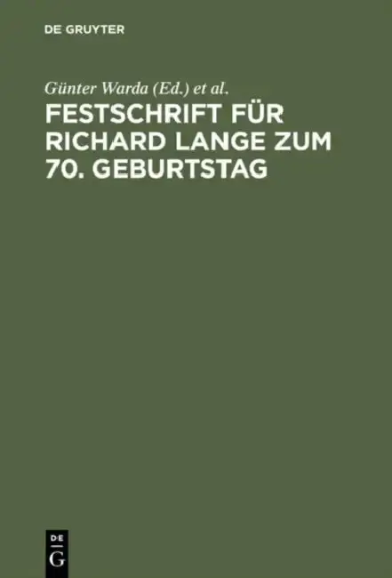 Cover of Festschrift Für Richard Lange Zum 70. Geburtstag