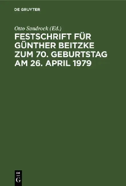 Cover of Festschrift Für Günther Beitzke Zum 70. Geburtstag Am 26. April 1979