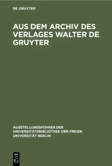 Cover of Aus dem Archiv des Verlages Walter de Gruyter