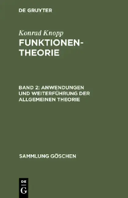 Cover of Anwendungen und Weiterführung der allgemeinen Theorie
