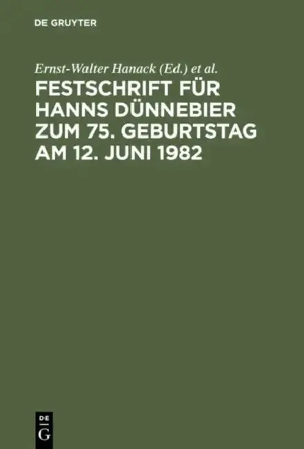 Cover of Festschrift Für Hanns Dünnebier Zum 75. Geburtstag Am 12. Juni 1982