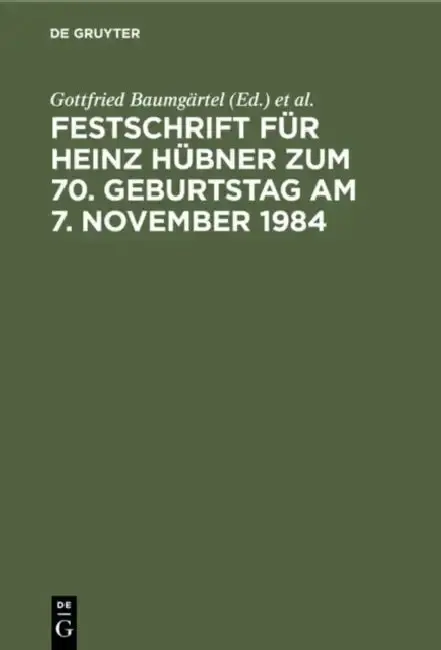 Cover of Festschrift Für Heinz Hübner Zum 70. Geburtstag Am 7. November 1984