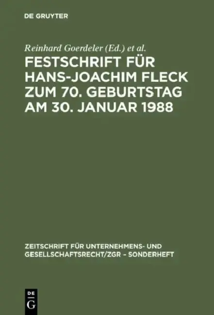 Cover of Festschrift Für Hans-Joachim Fleck Zum 70. Geburtstag Am 30. Januar 1988