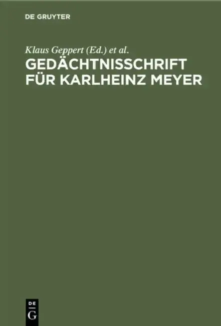 Cover of Gedächtnisschrift für Karlheinz Meyer